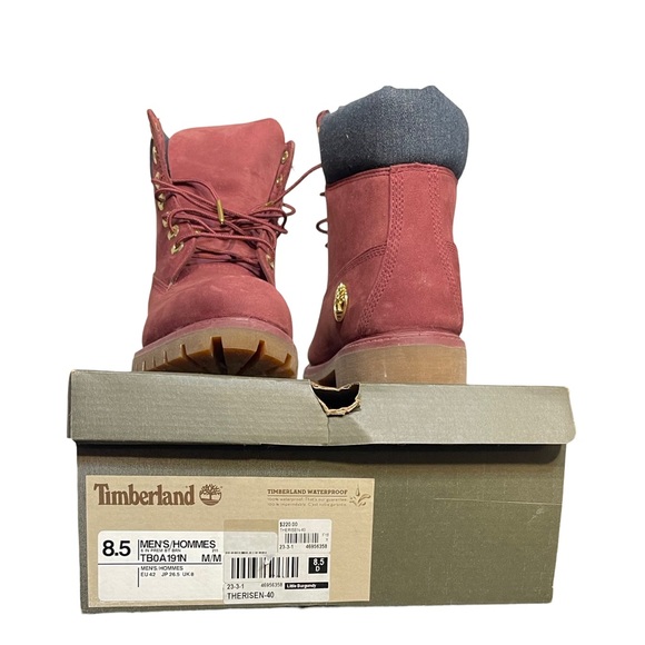 NWB - EXCLUSIVE RELEASE - Decade Old - Burgundy Timberlands 6" Boots w/ Denim - Picture 7 of 12